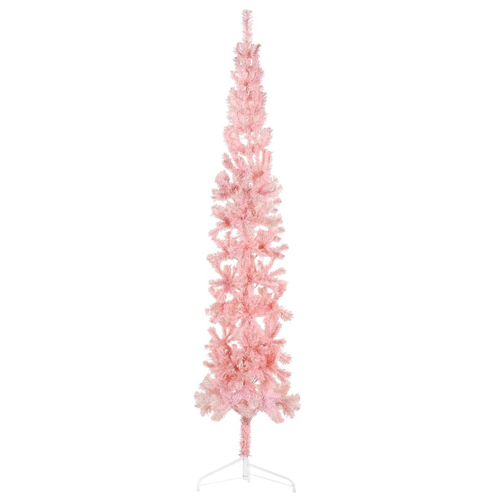 Tanka umjetna polovica božićnog drvca sa stalkom roza 210 cm