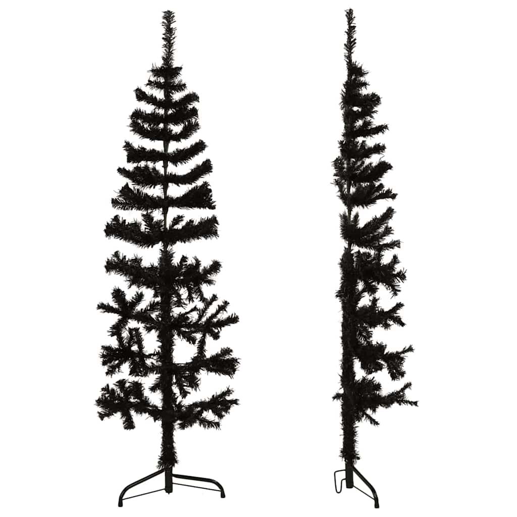 Tanka umjetna polovica božićnog drvca sa stalkom crna 120 cm
