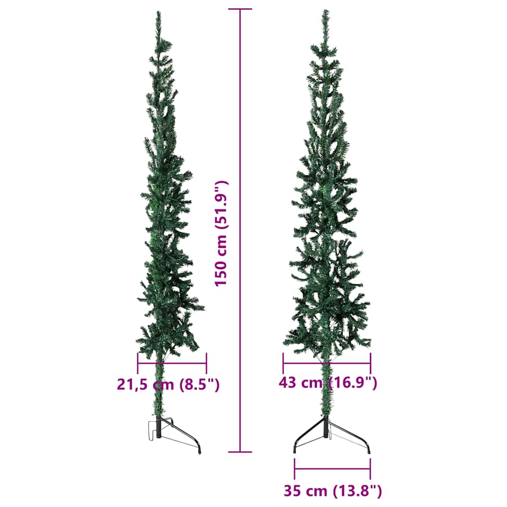 Tanka umjetna polovica božićnog drvca sa stalkom zelena 150 cm