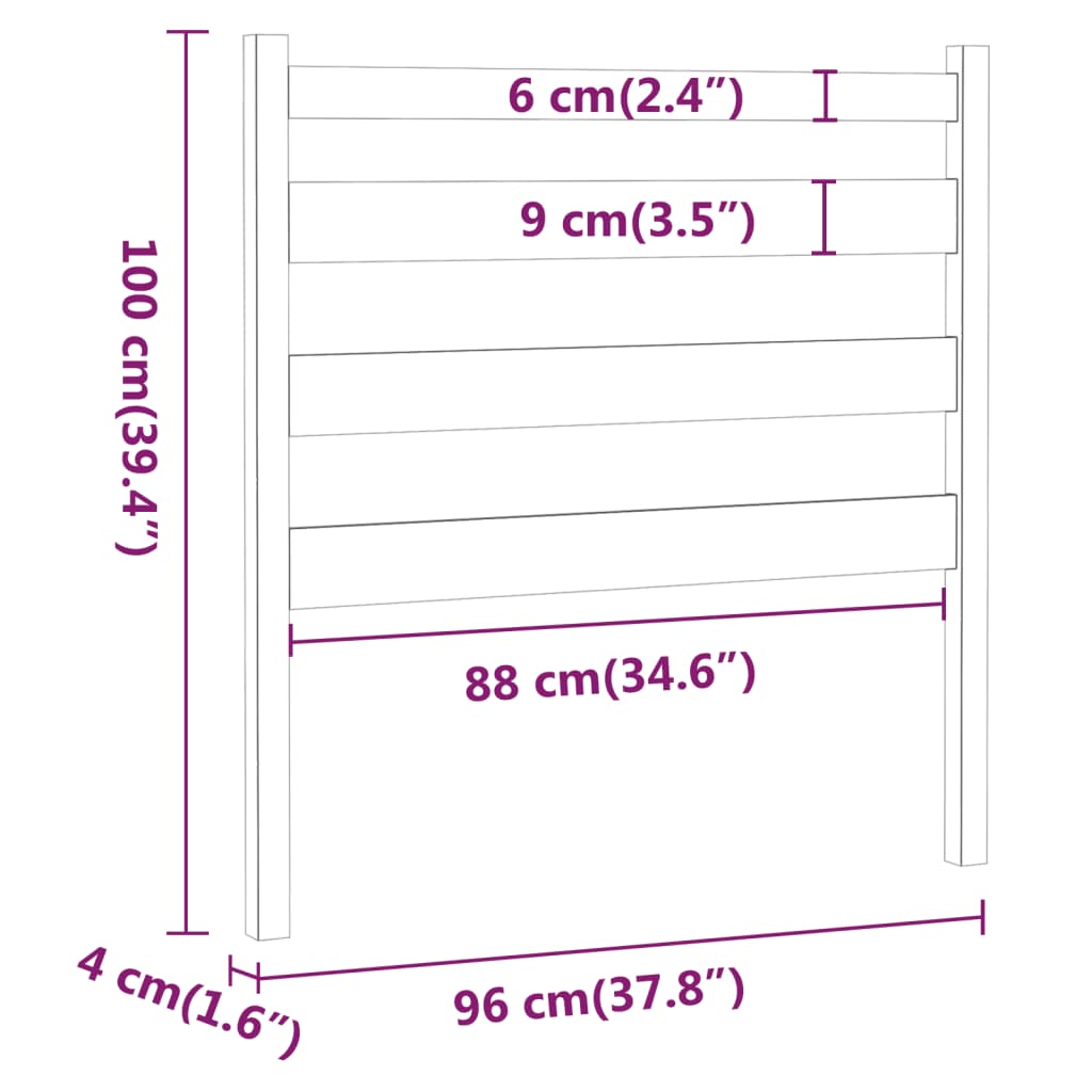 Uzglavlje za krevet crno 96 x 4 x 100 cm od masivne borovine