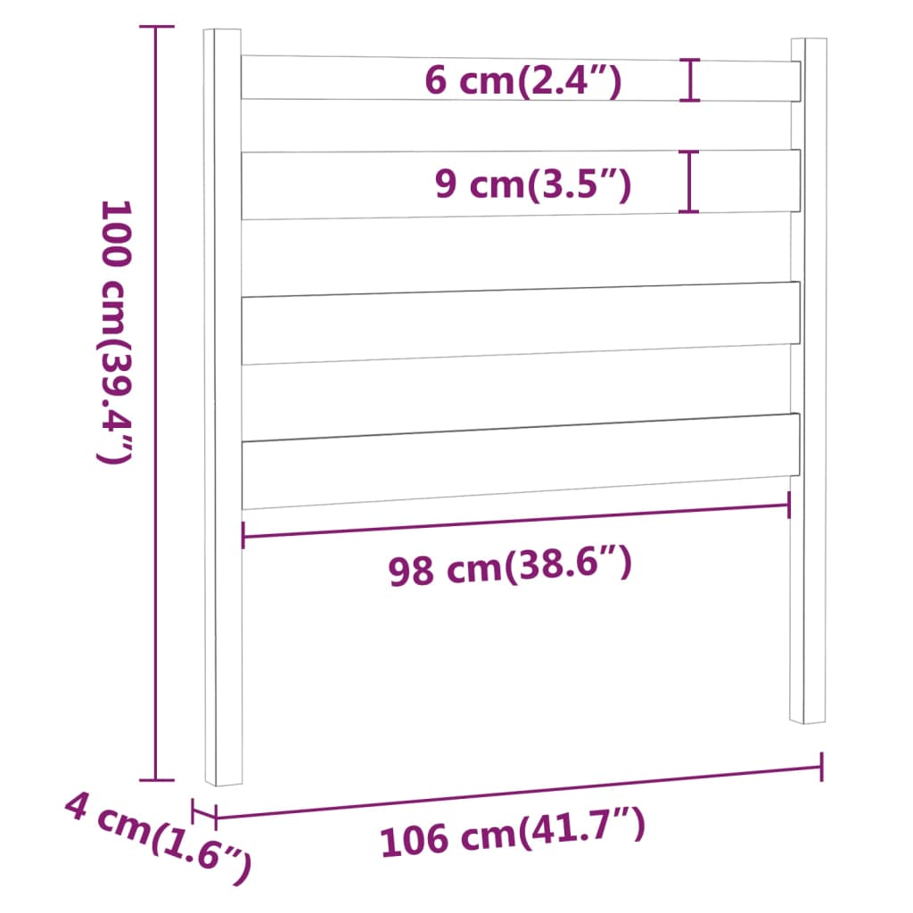 Uzglavlje za krevet crno 106 x 4 x 100 cm od masivne borovine