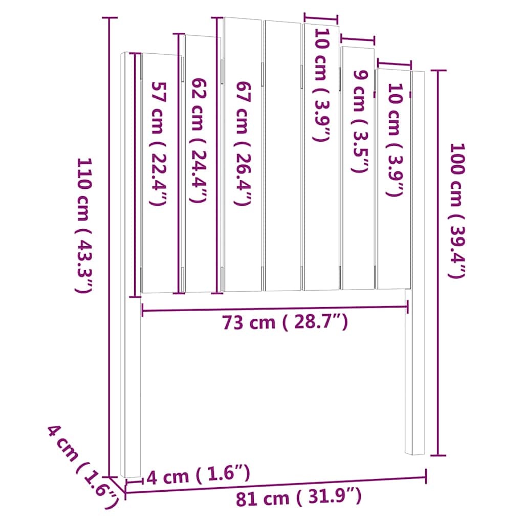 Uzglavlje za krevet crno 81 x 4 x 110 cm od masivne borovine