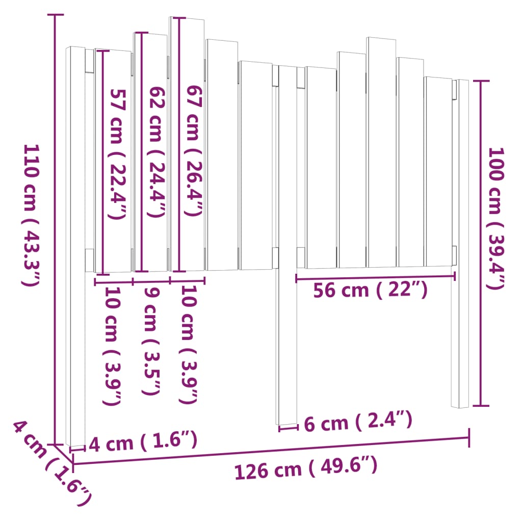 Uzglavlje za krevet crno 126 x 4 x 110 cm od masivne borovine