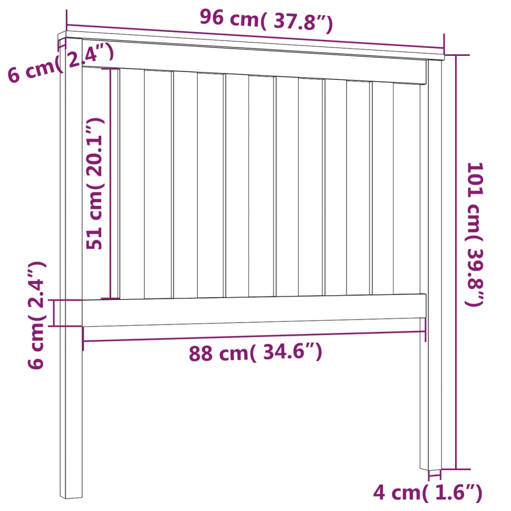 Uzglavlje za krevet sivo 96 x 6 x 101 cm od masivne borovine