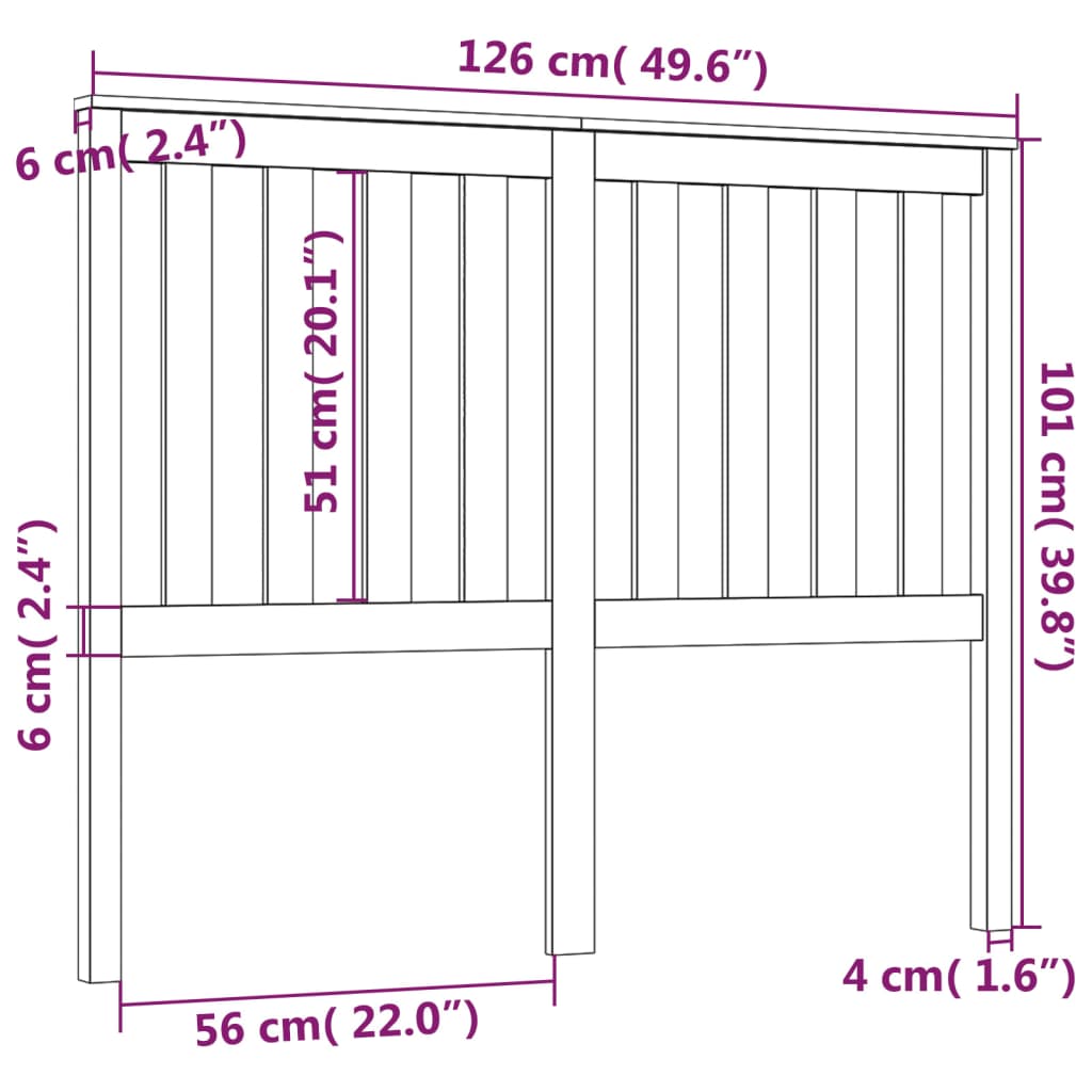 Uzglavlje za krevet crno 126 x 6 x 101 cm od masivne borovine