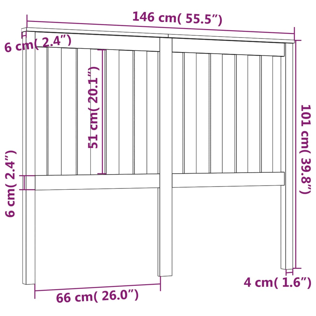 Uzglavlje za krevet crno 146 x 6 x 101 cm od masivne borovine