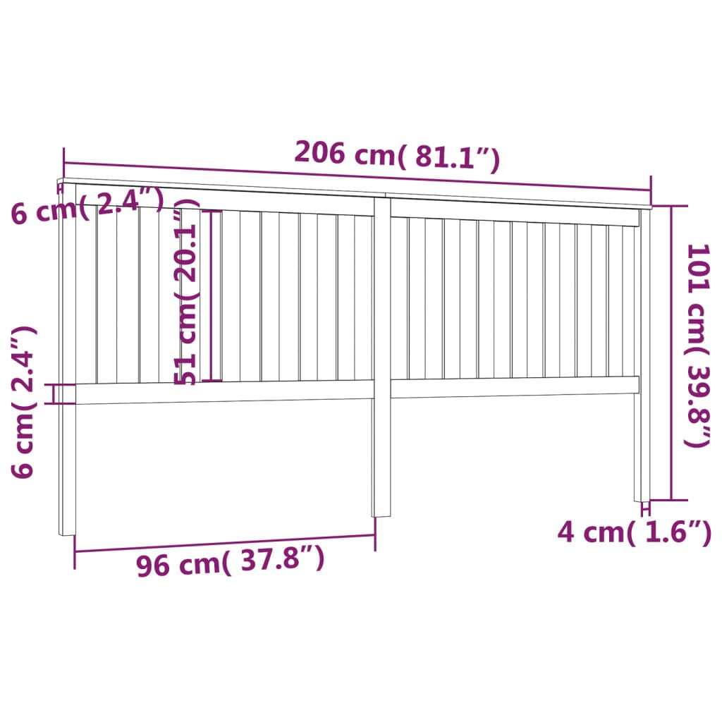 Uzglavlje za krevet crno 206 x 6 x 101 cm od masivne borovine