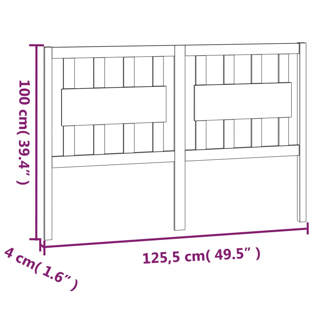 Uzglavlje za krevet sivo 125,5 x 4 x 100 cm od masivne borovine