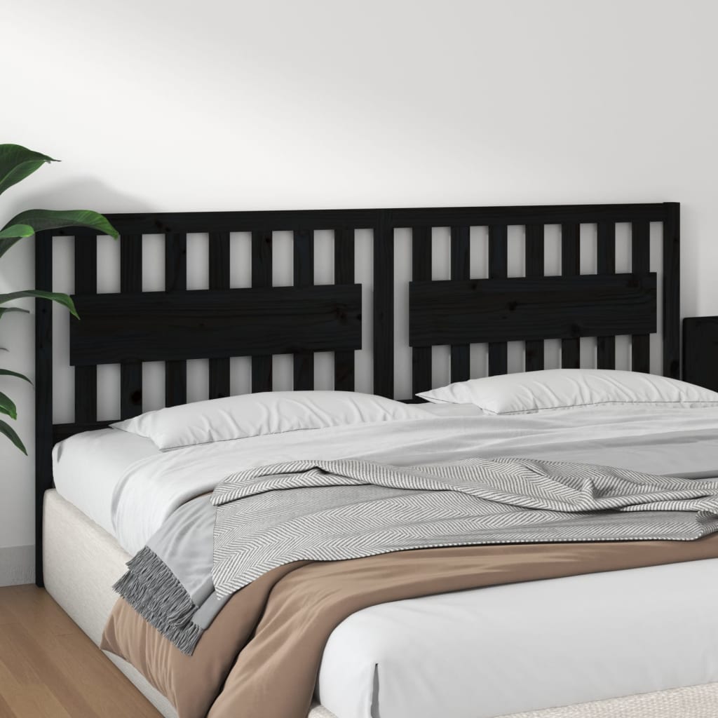 Uzglavlje za krevet crno 205,5 x 4 x 100 cm od masivne borovine