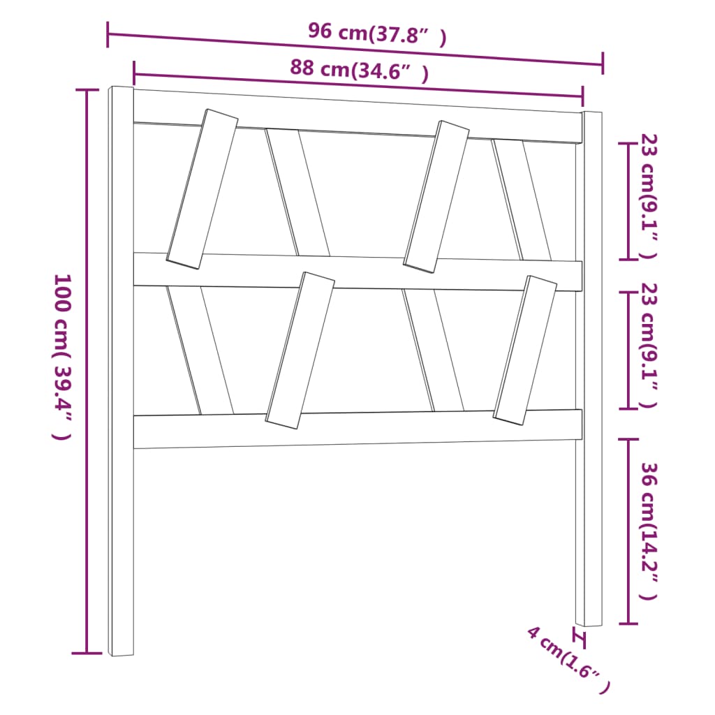 Uzglavlje za krevet crno 96 x 4 x 100 cm od masivne borovine