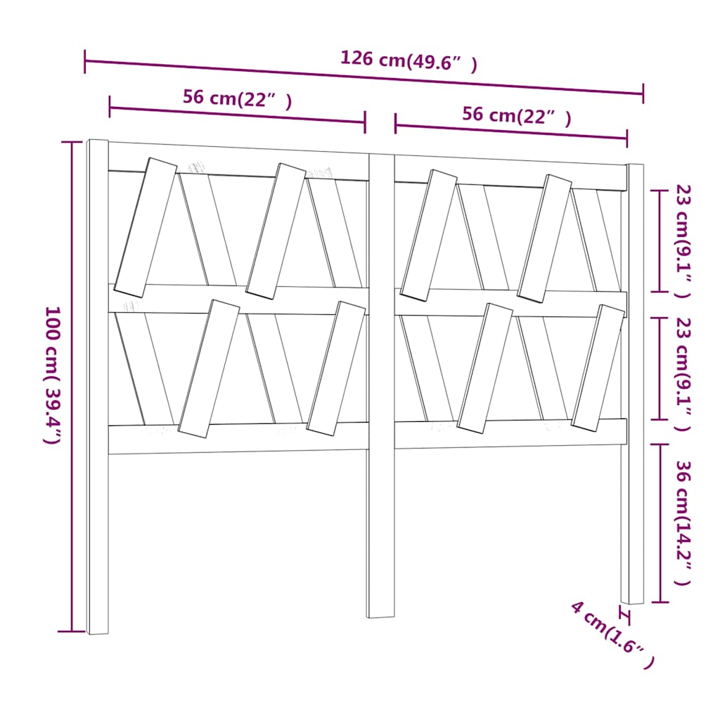 Uzglavlje za krevet bijelo 126 x 4 x 100 cm od masivne borovine