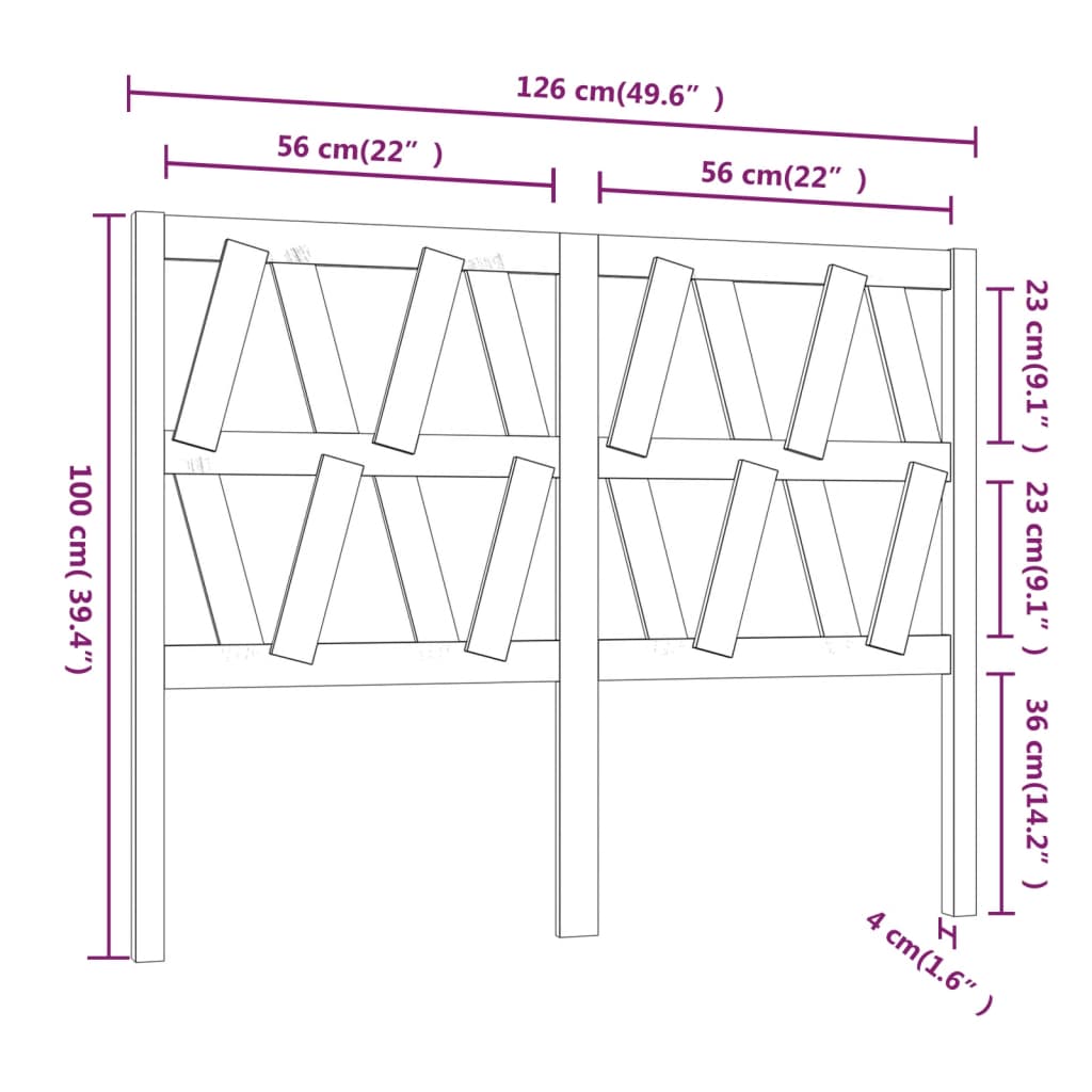 Uzglavlje za krevet sivo 126 x 4 x 100 cm od masivne borovine