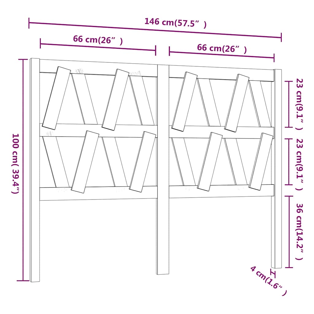 Uzglavlje za krevet sivo 146 x 4 x 100 cm od masivne borovine