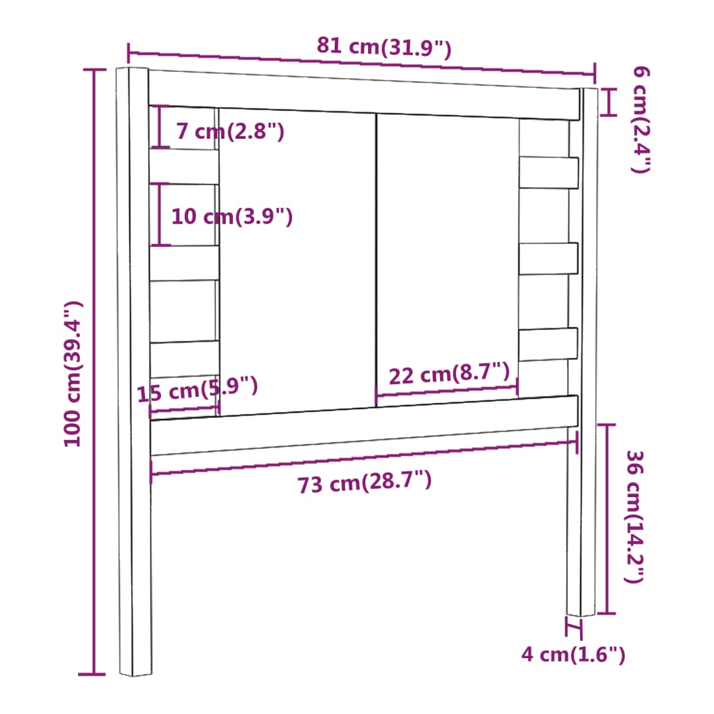 Uzglavlje za krevet crno 81 x 4 x 100 cm od masivne borovine