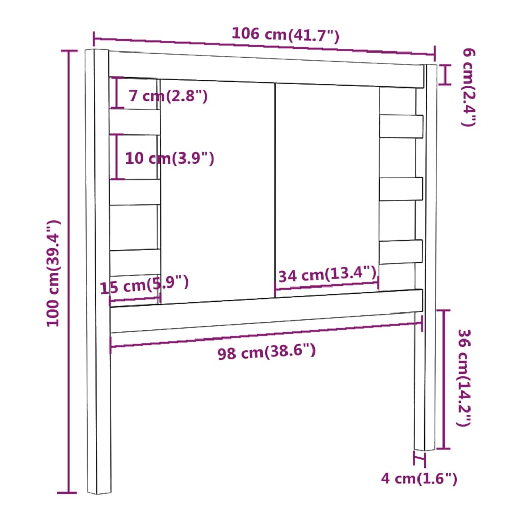 Uzglavlje crno 106 x 4 x 100 cm od masivne borovine