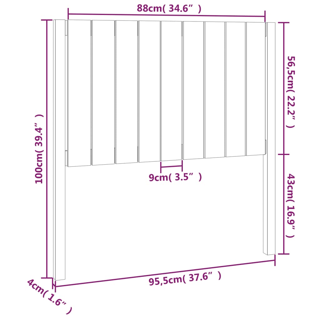 Uzglavlje za krevet crno 95,5 x 4 x 100 cm od masivne borovine