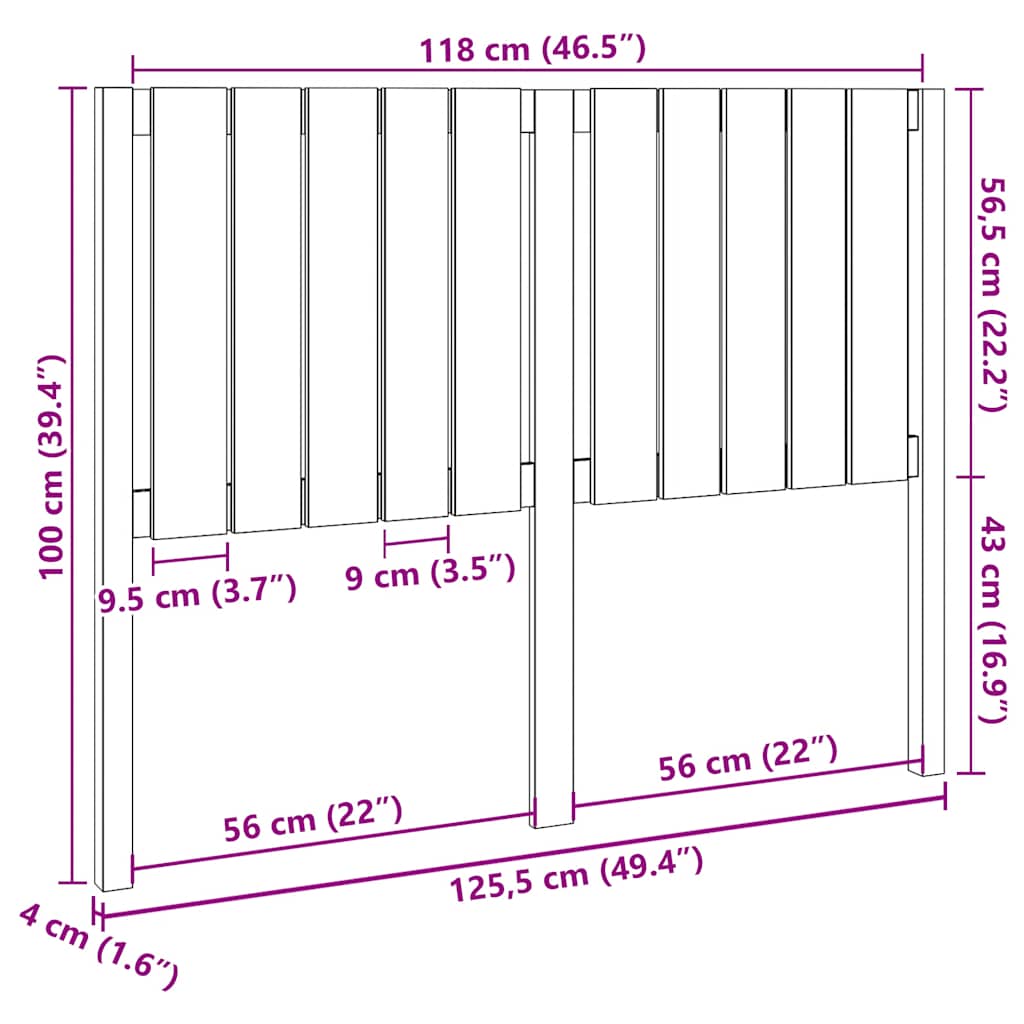Uzglavlje za krevet sivo 125,5 x 4 x 100 cm od masivne borovine