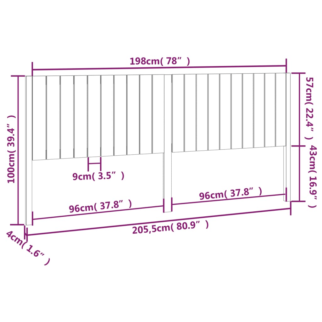 Uzglavlje za krevet bijelo 205,5x4x100 cm od masivne borovine