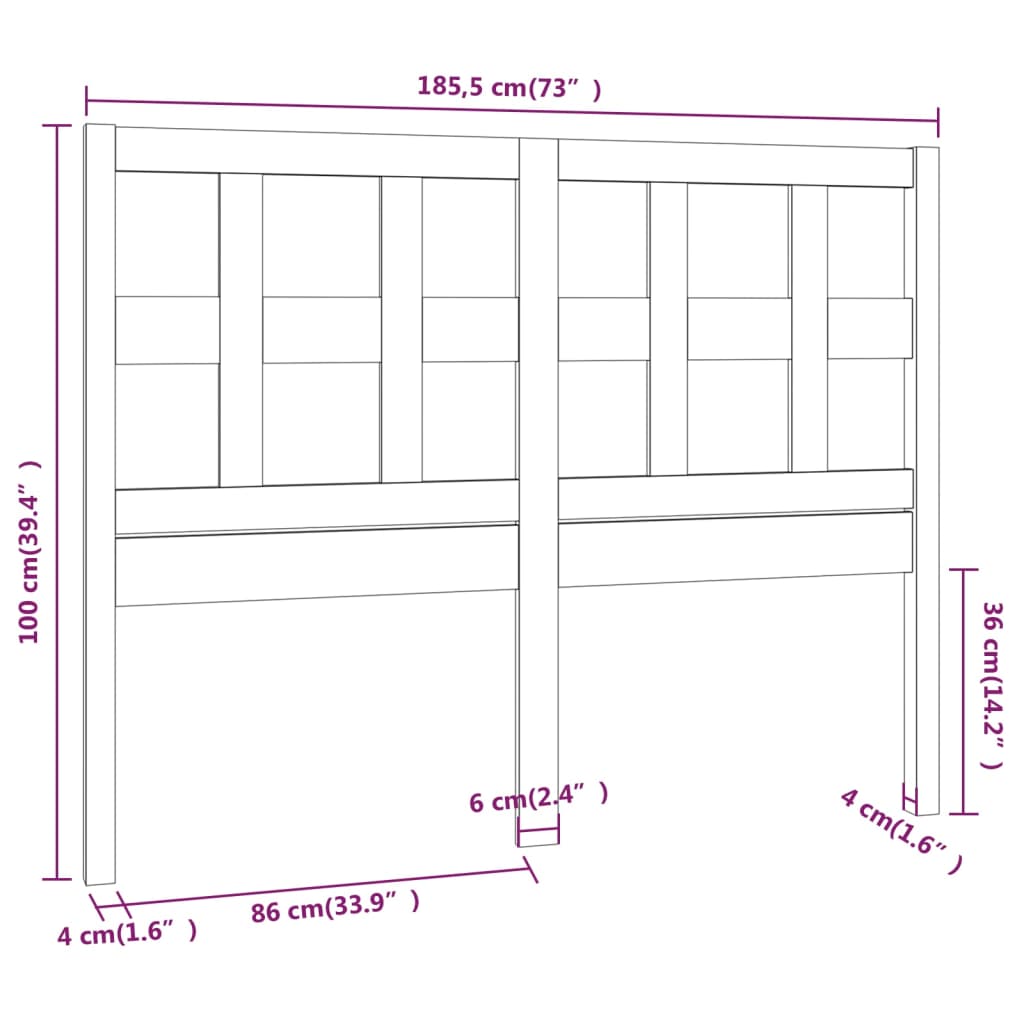 Uzglavlje za krevet sivo 185,5 x 4 x 100 cm od masivne borovine