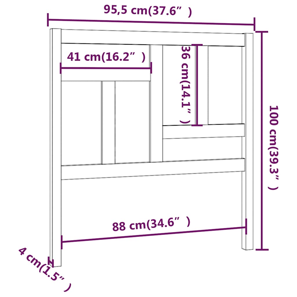Uzglavlje za krevet crno 95,5 x 4 x 100 cm od masivne borovine