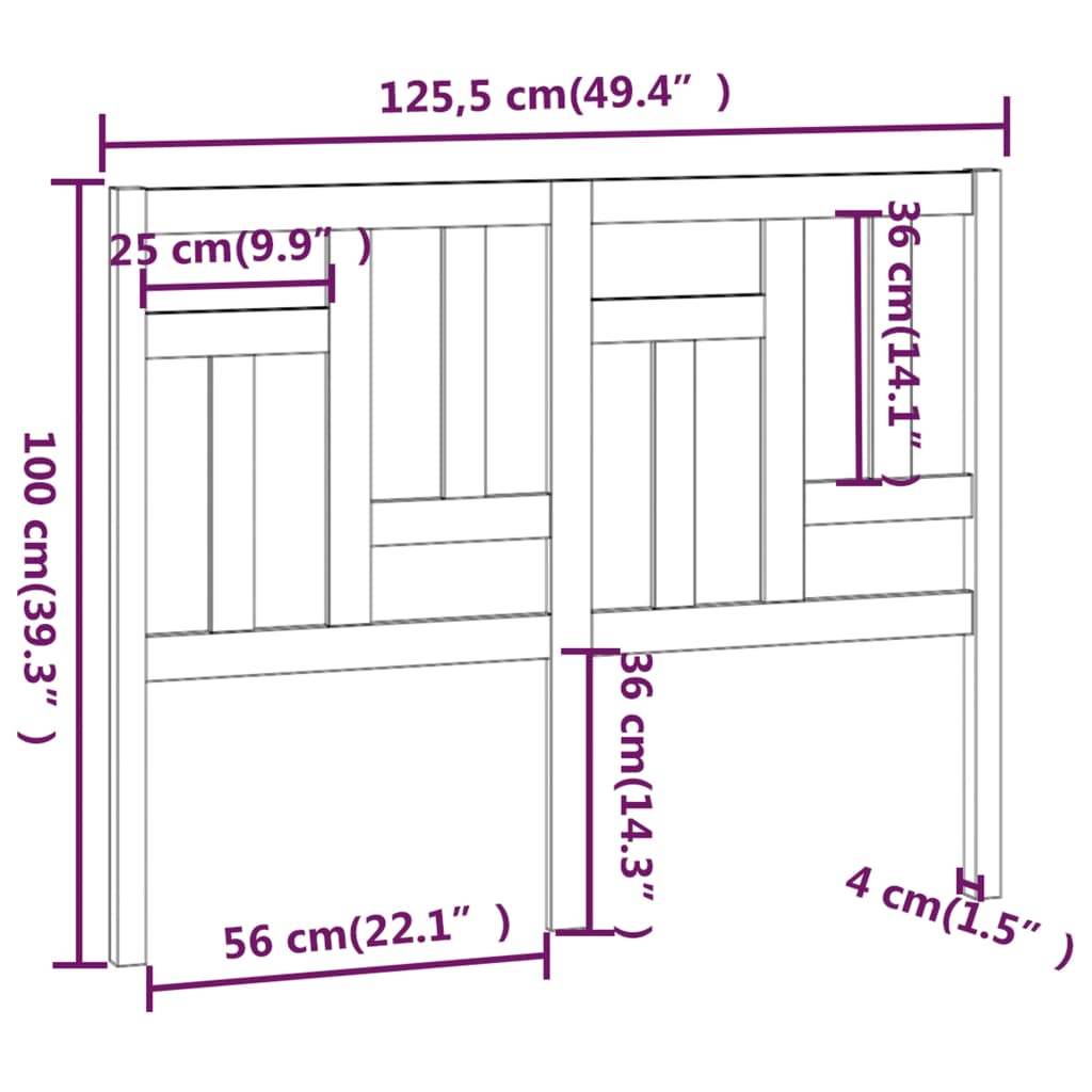 Uzglavlje za krevet sivo 125,5 x 4 x 100 cm od masivne borovine