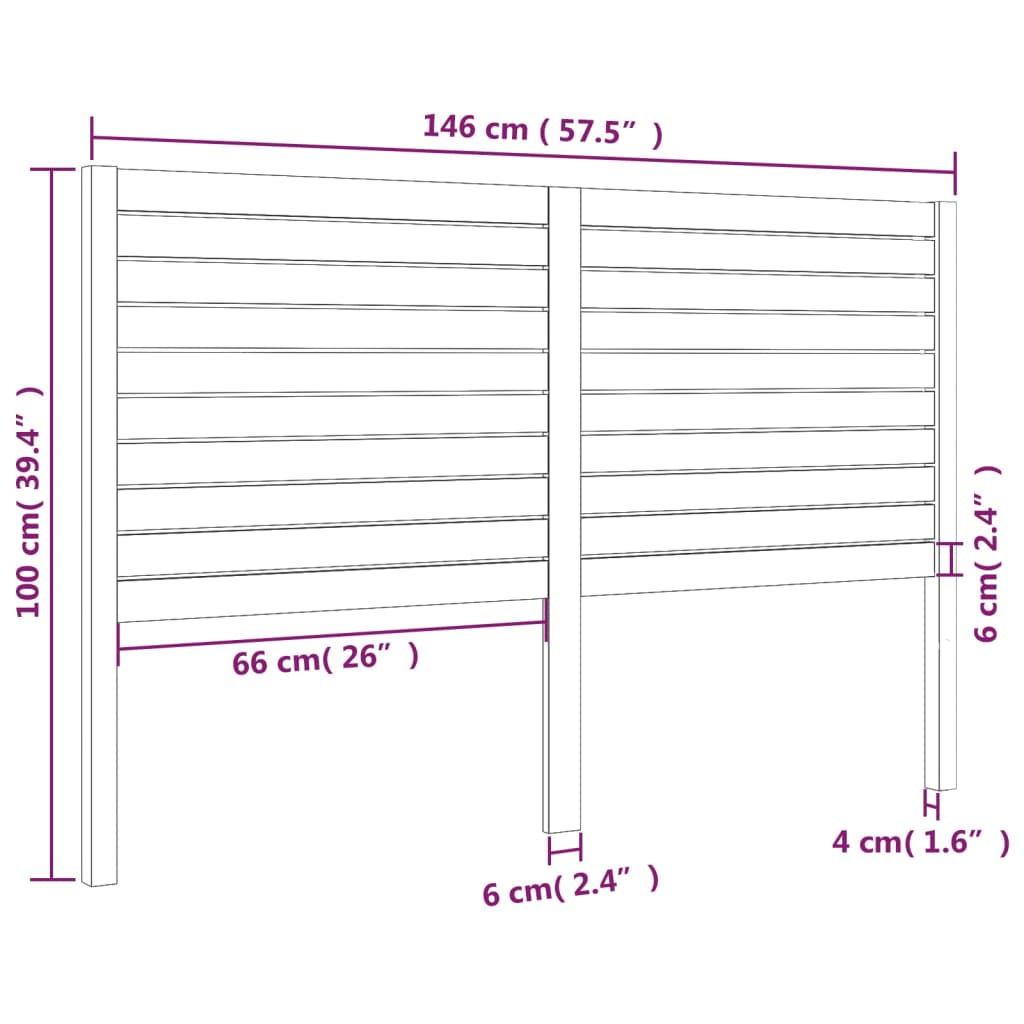 Uzglavlje za krevet crno 146 x 4 x 100 cm od masivne borovine