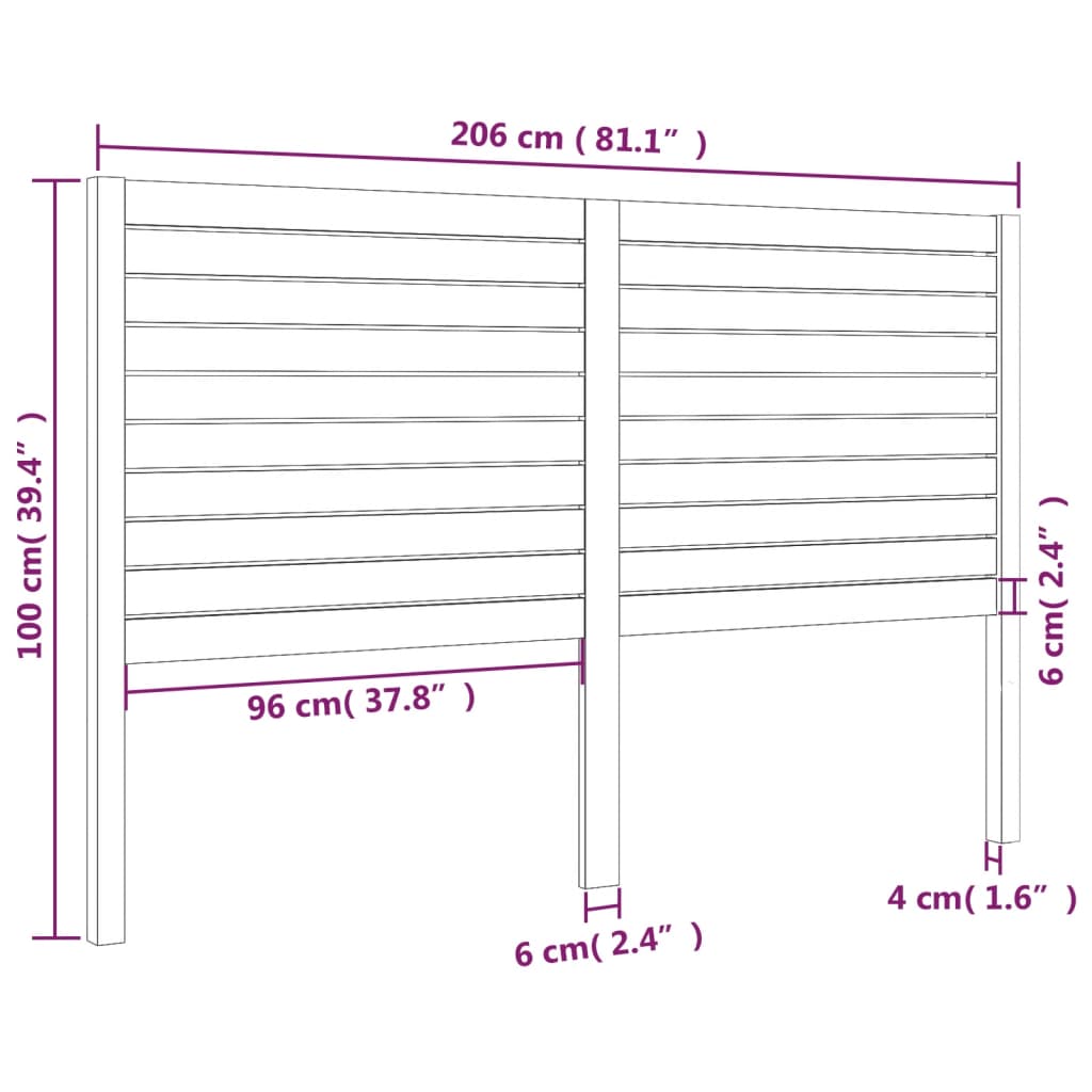 Uzglavlje za krevet bijelo 206 x 4 x 100 cm od masivne borovine