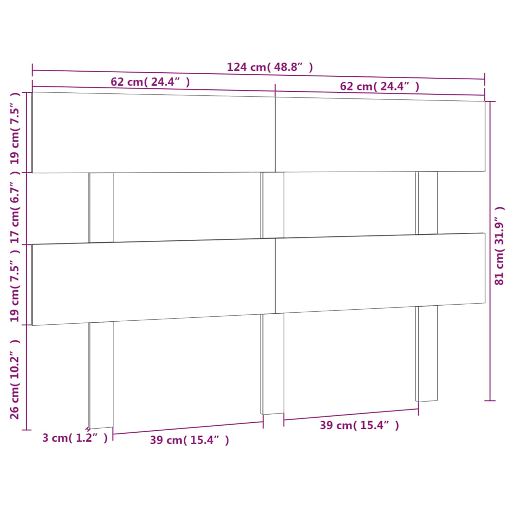 Uzglavlje za krevet sivo 124 x 3 x 81 cm od masivne borovine