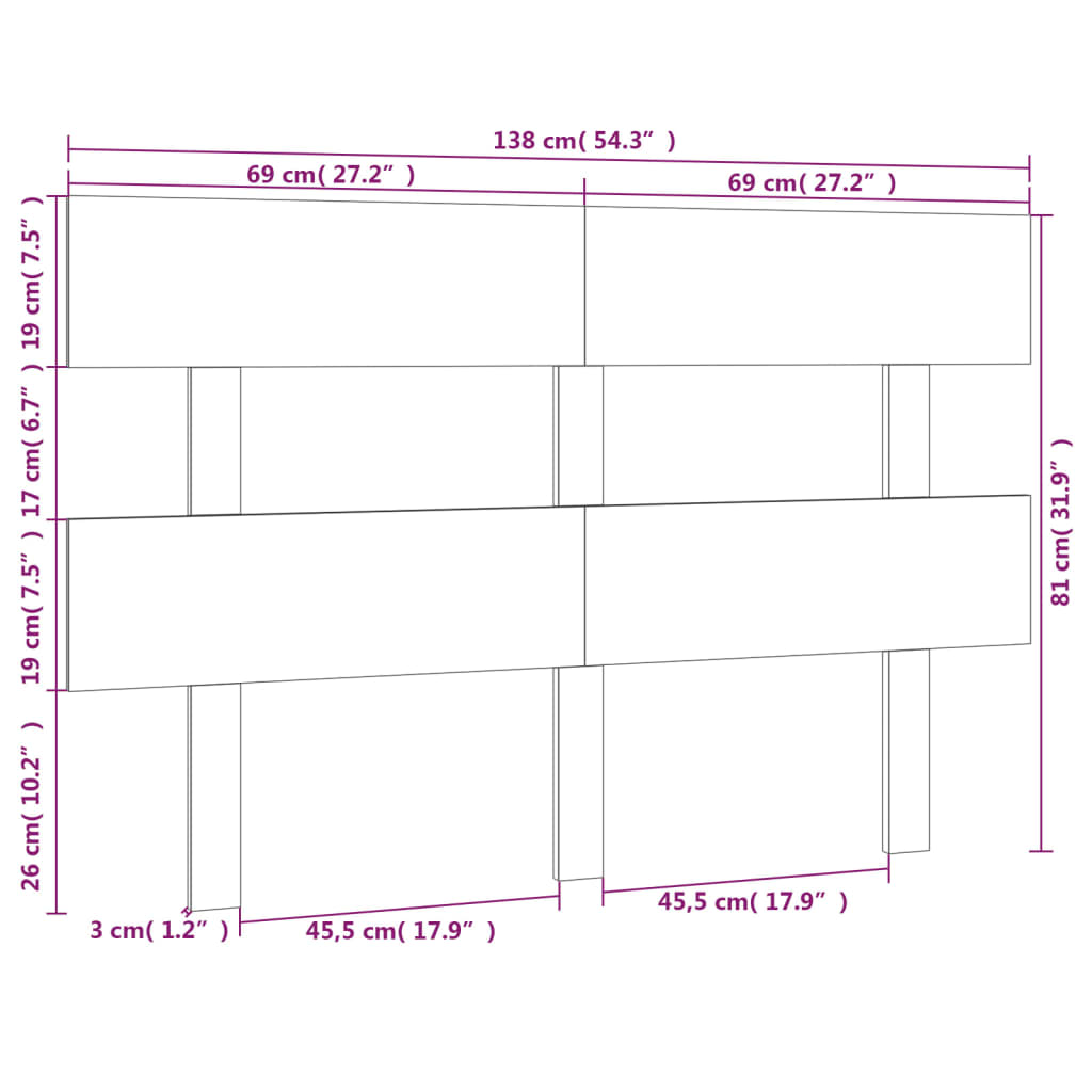 Uzglavlje za krevet sivo 138 x 3 x 81 cm od masivne borovine