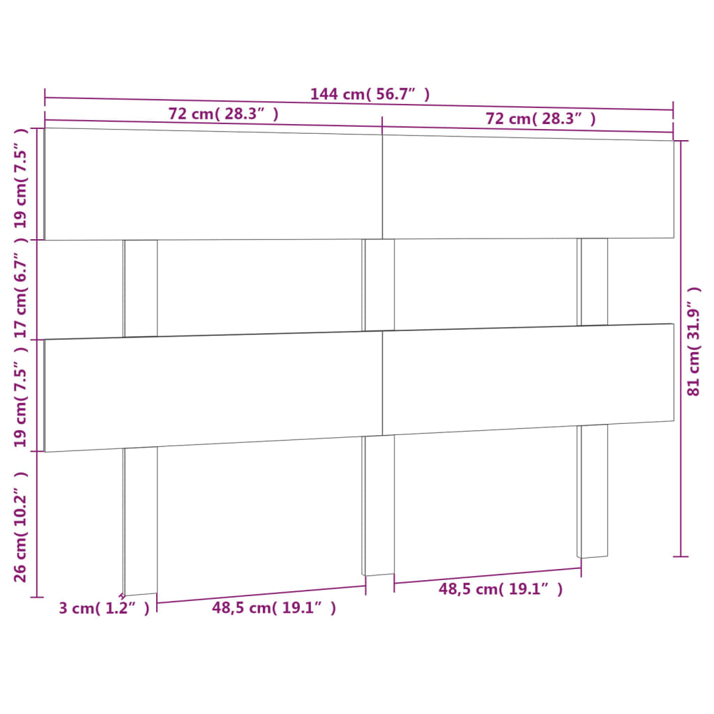 Uzglavlje za krevet crno 144 x 3 x 81 cm od masivne borovine