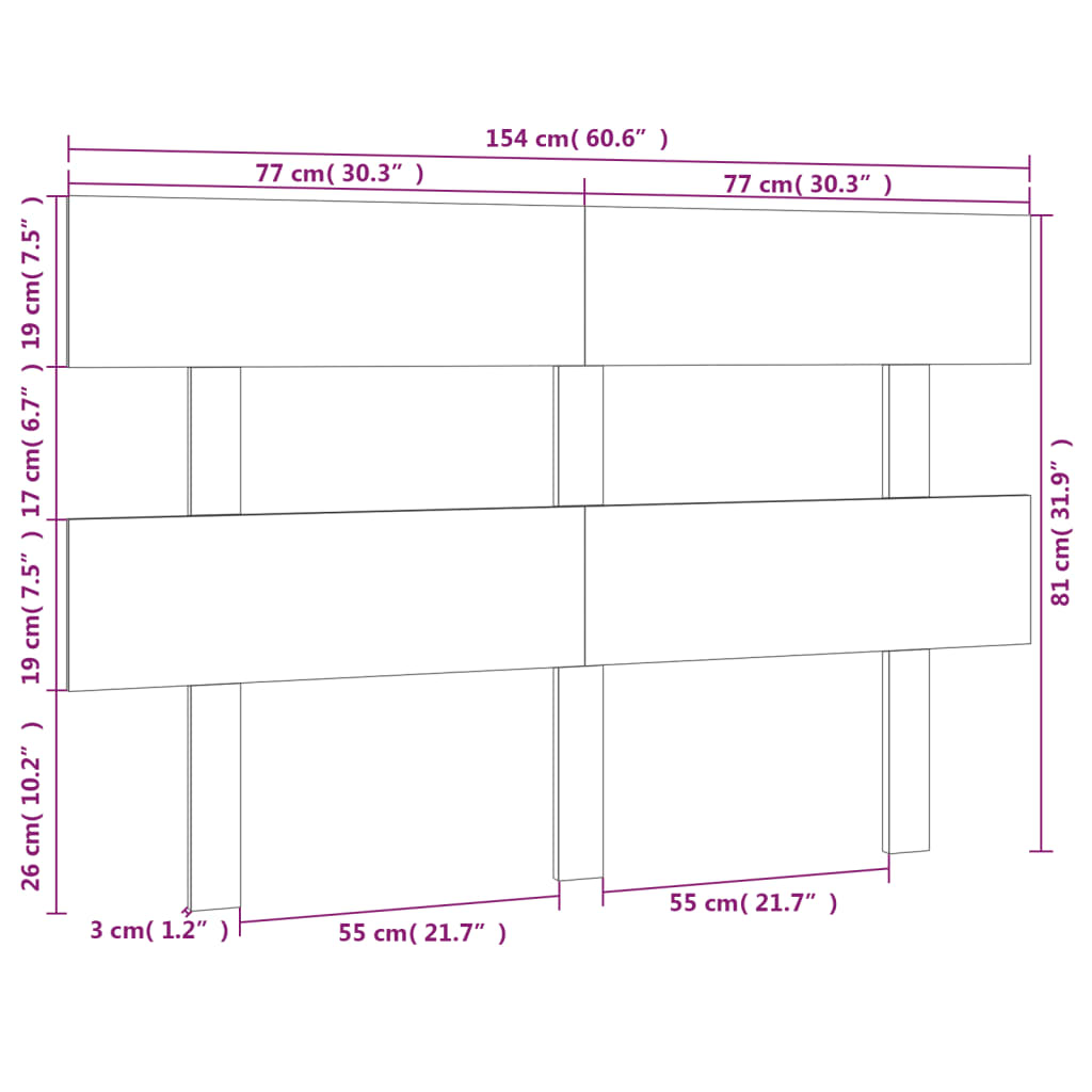 Uzglavlje za krevet sivo 154 x 3 x 81 cm od masivne borovine