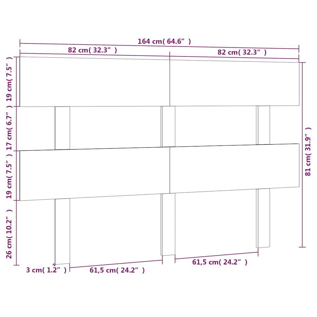 Uzglavlje za krevet crno 164 x 3 x 81 cm od masivne borovine