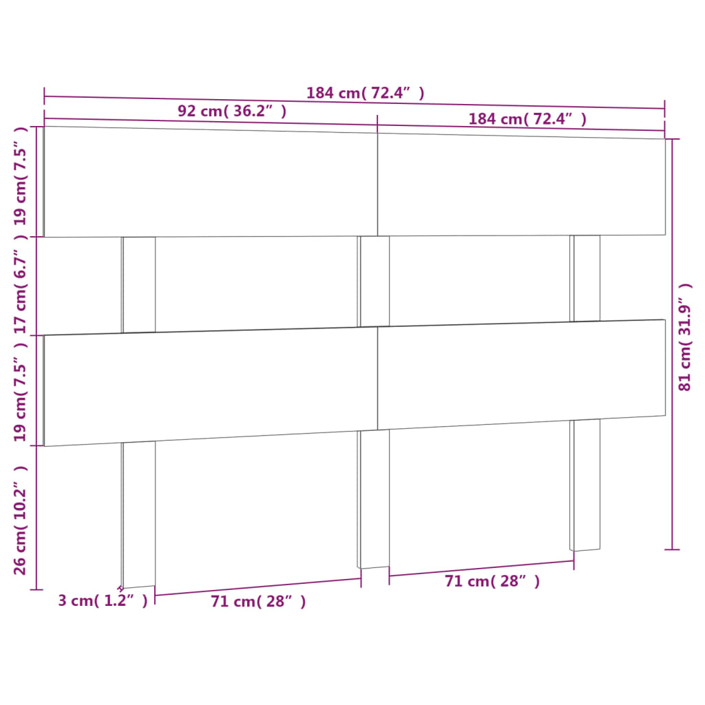 Uzglavlje za krevet 184 x 3 x 81 cm od masivne borovine