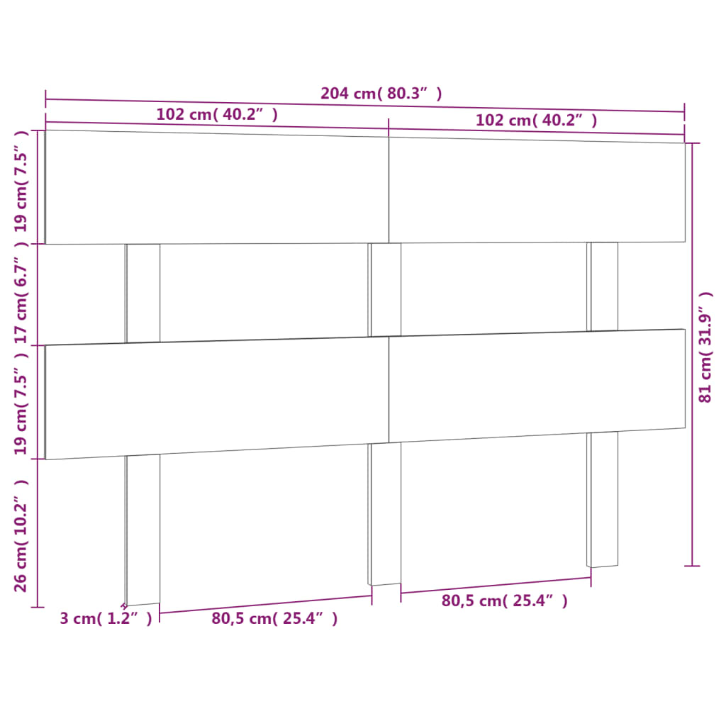 Uzglavlje za krevet sivo 204 x 3 x 81 cm od masivne borovine