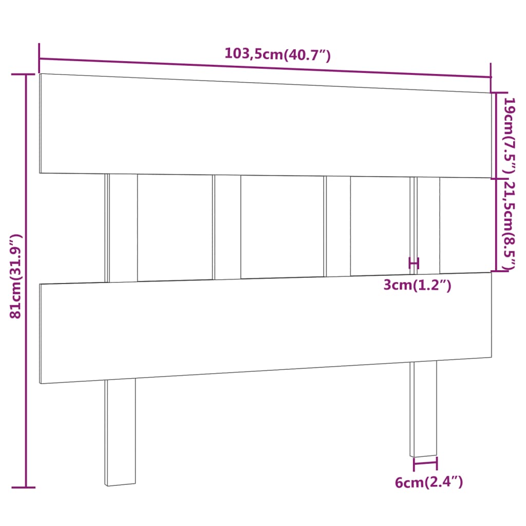 Uzglavlje za krevet sivo 103,5 x 3 x 81 cm od masivne borovine