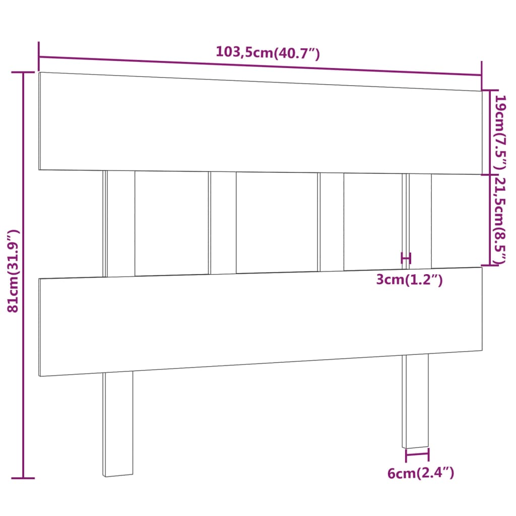 Uzglavlje za krevet crni 103,5 x 3 x 81 cm od masivne borovine