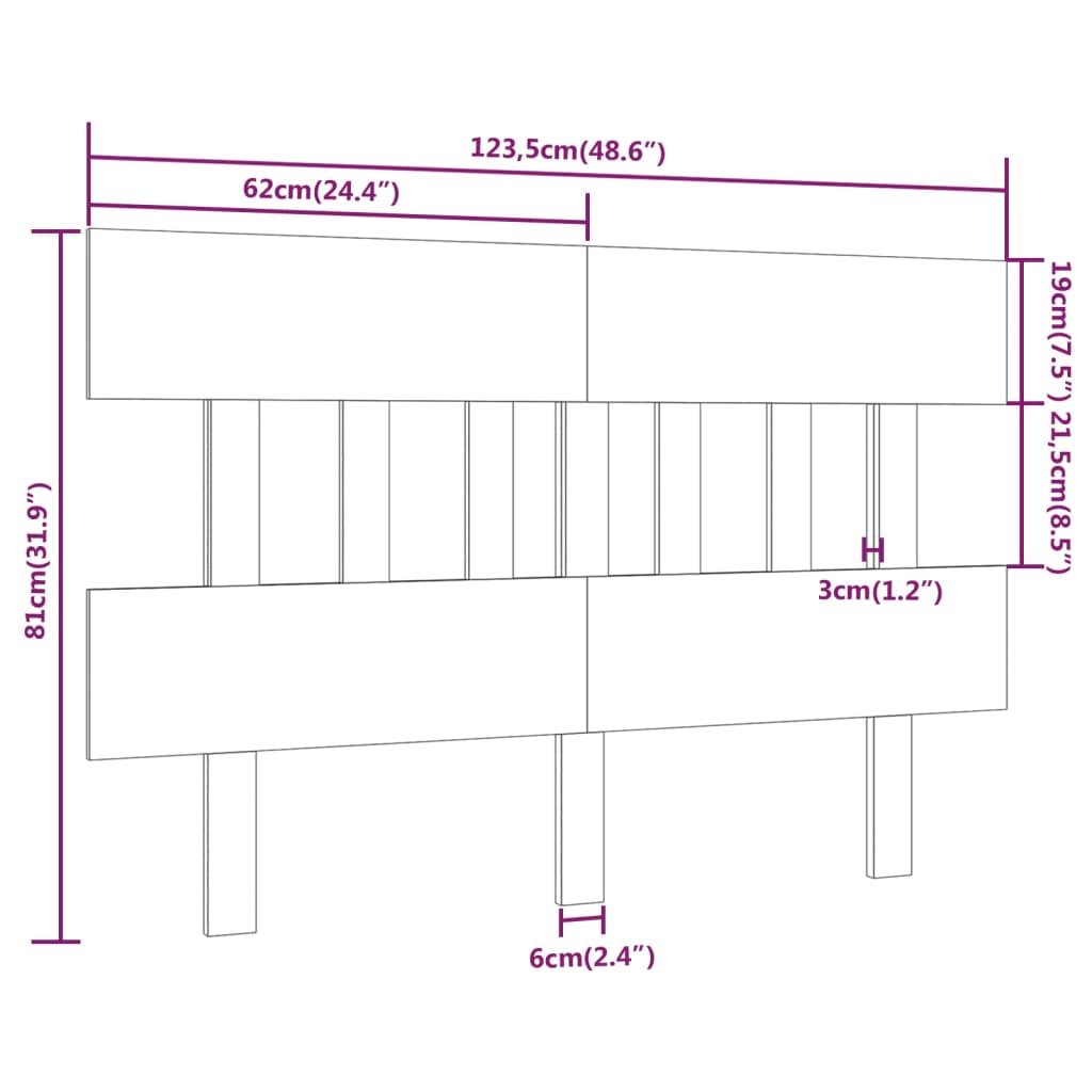 Uzglavlje za krevet bijelo 123,5x3x81 cm od masivne borovine
