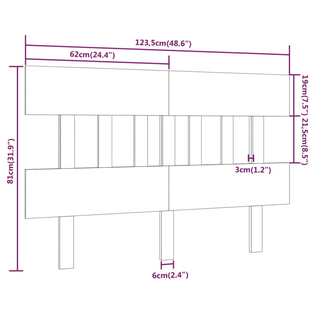 Uzglavlje za krevet crni 123,5x3x81 cm od masivne borovine