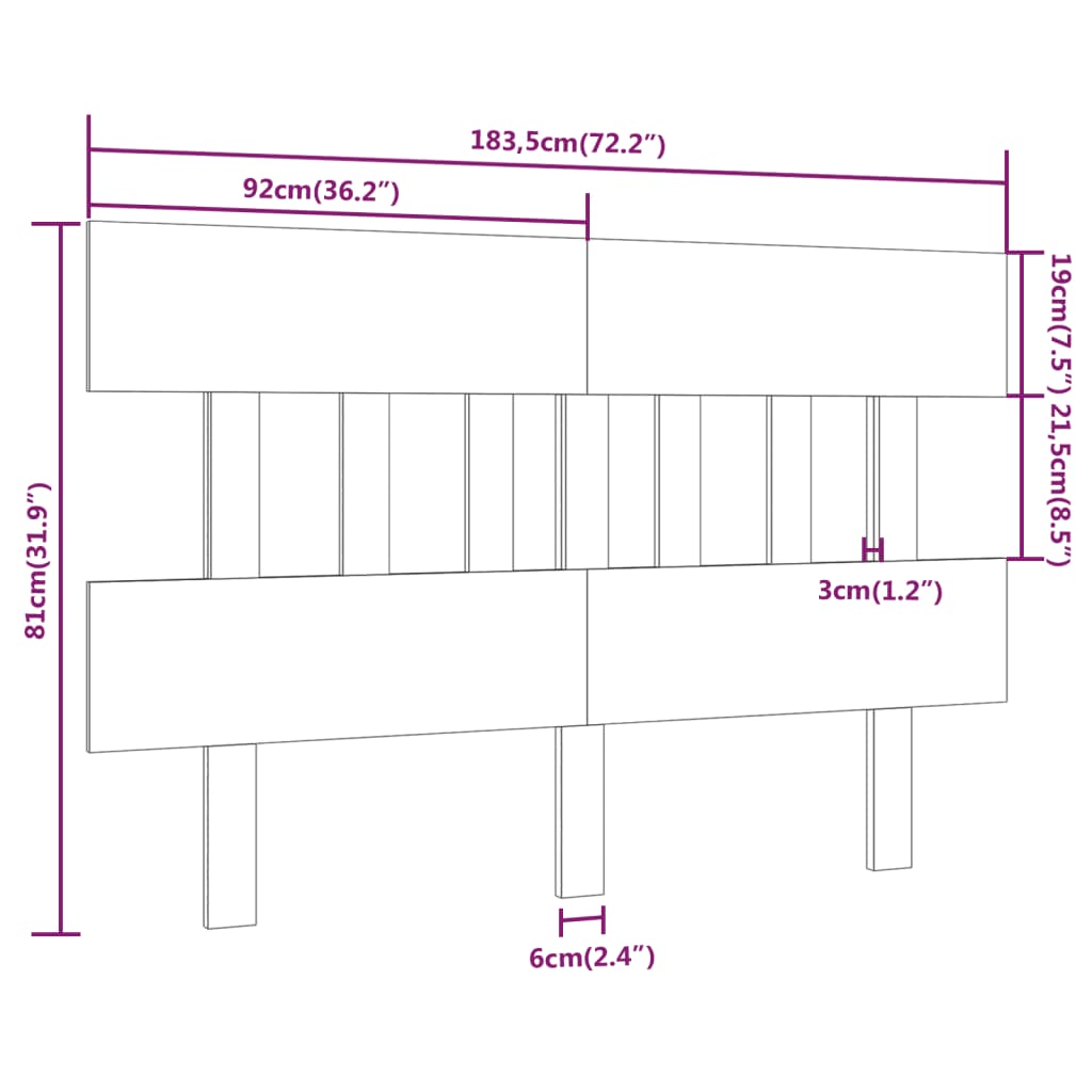 Uzglavlje za krevet crni 183,5x3x81 cm od masivne borovine