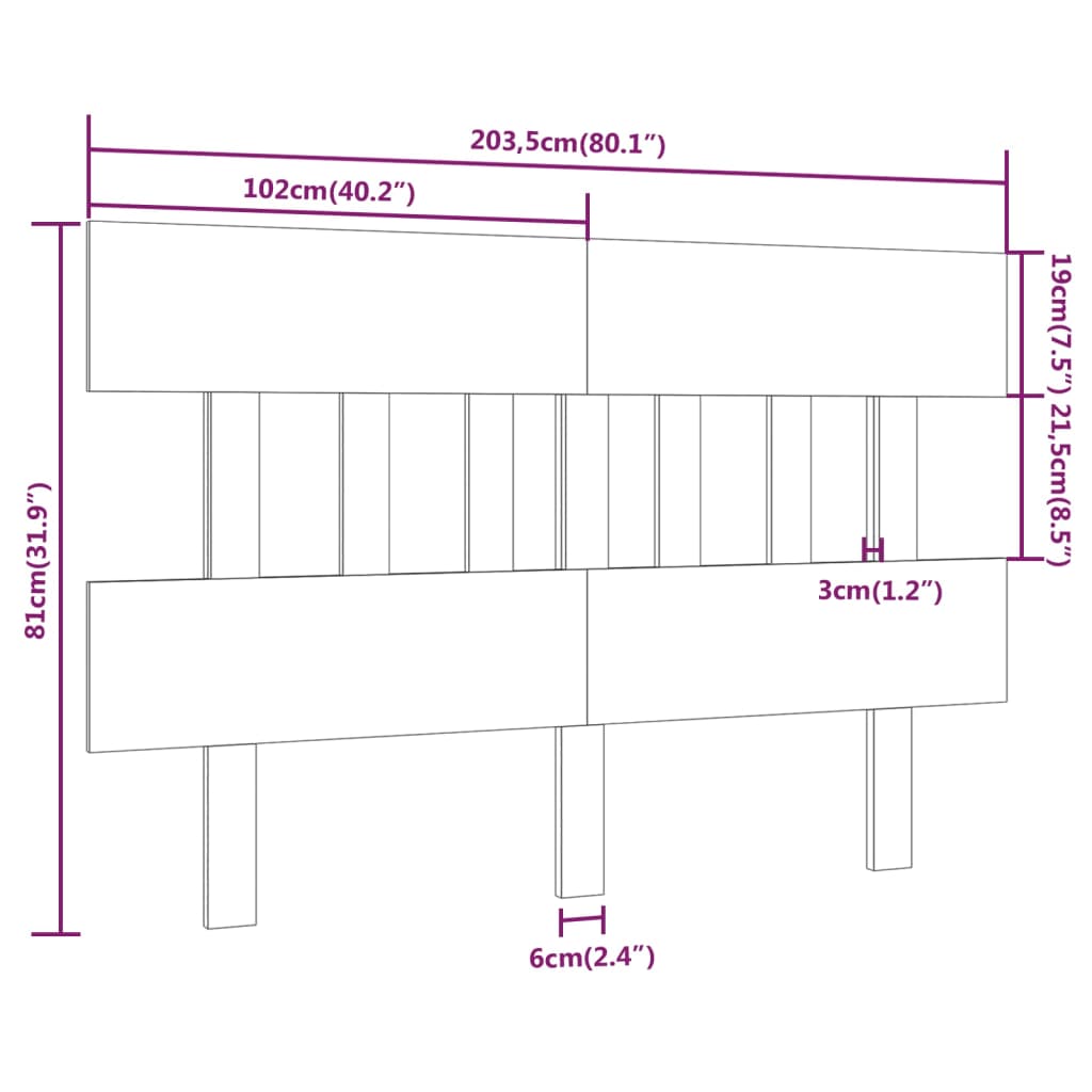 Uzglavlje za krevet sivo 203,5x3x81 cm od masivne borovine