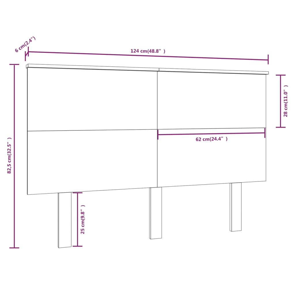 Uzglavlje za krevet crni 124 x 6 x 82,5 cm od masivne borovine
