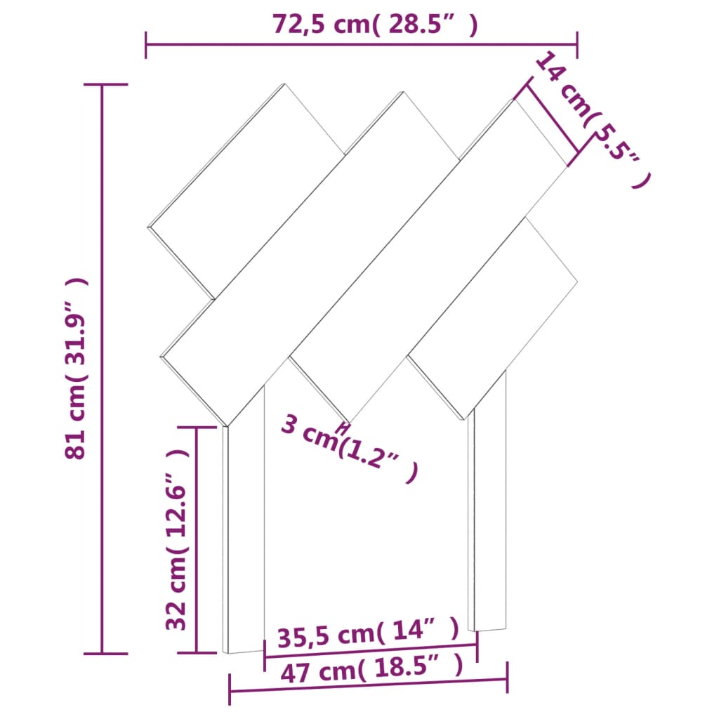 Uzglavlje za krevet Crno 72,5x3x81 cm od masivne borovine
