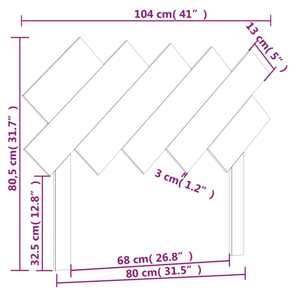 Uzglavlje za krevet crno 104 x 3 x 80,5 cm od masivne borovine