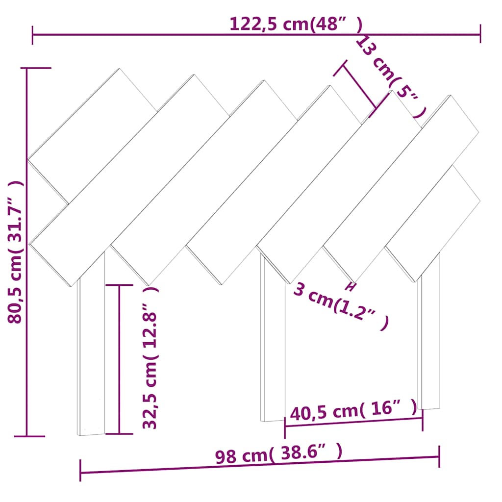 Uzglavlje za krevet sivi 122,5x3x80,5 cm od masivne borovine