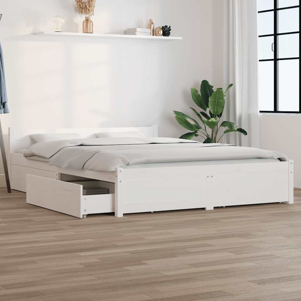 Okvir za krevet s ladicama bijeli 135 x 190 cm bračni