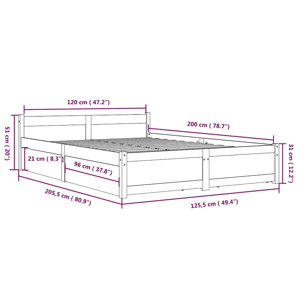 Okvir za krevet s ladicama bijeli 120 x 200 cm