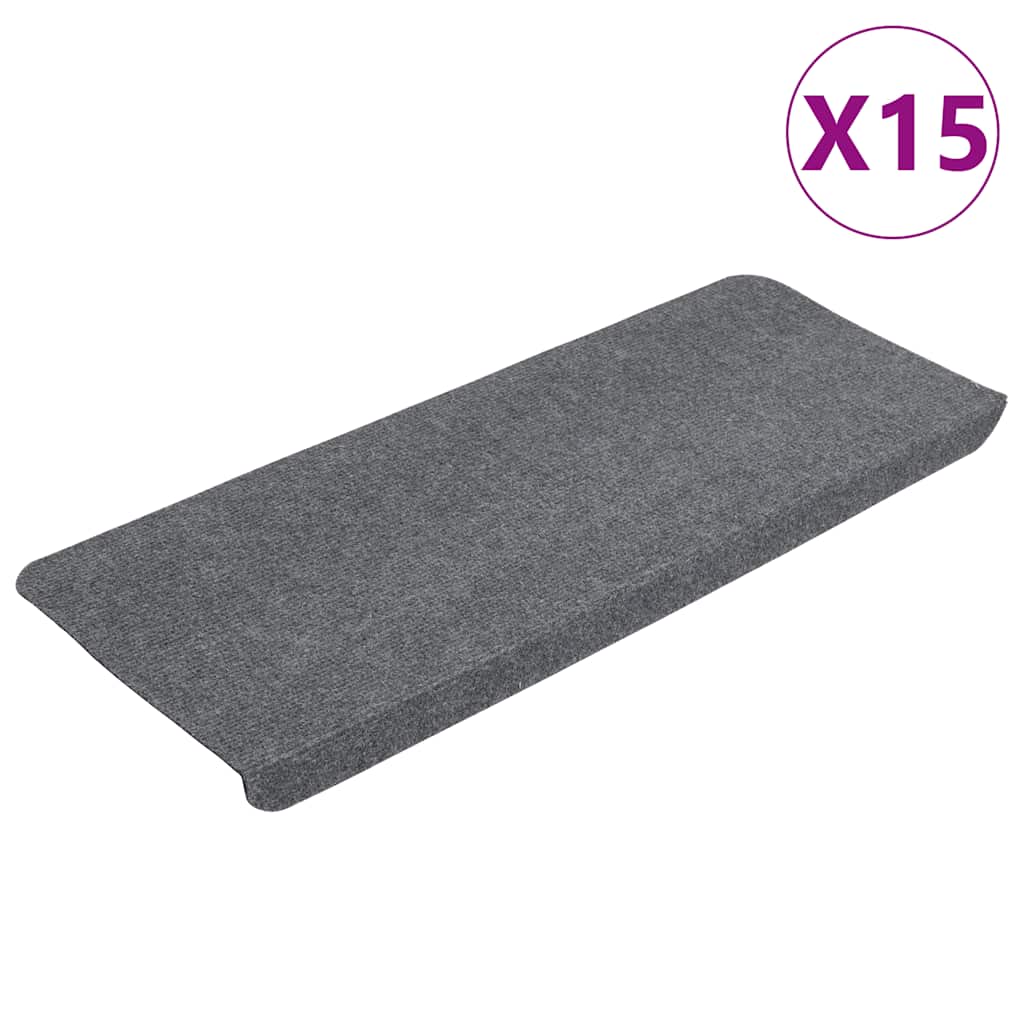Samoljepljivi otirači za stepenice 15 kom 65x24,5x3,5 cm sivi