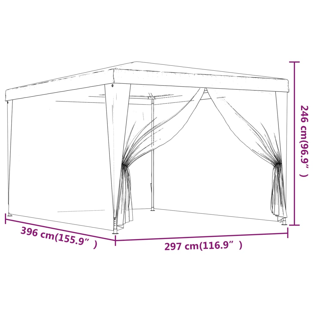 Šator za zabave s 4 mrežasta bočna zida antracit 3 x 4 m HDPE