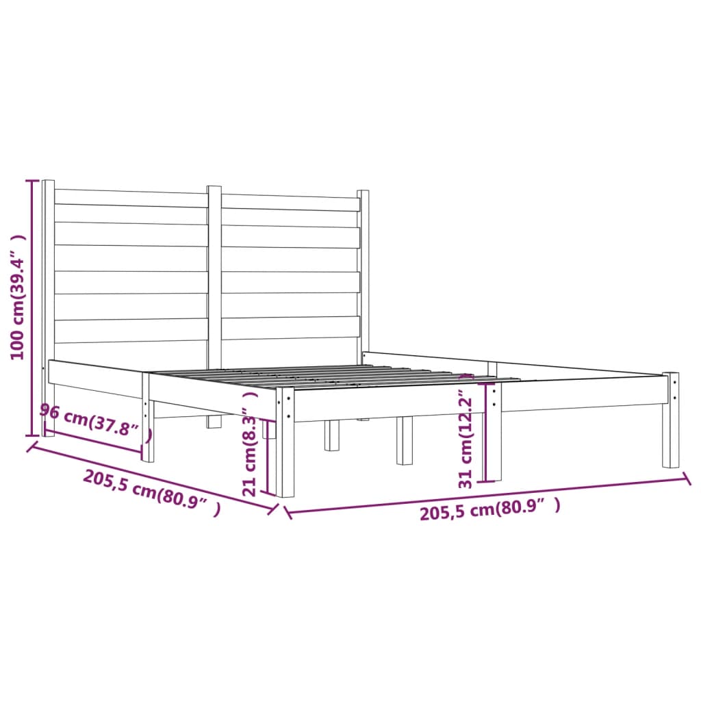 Okvir za krevet od masivne borovine sivi 200 x 200 cm