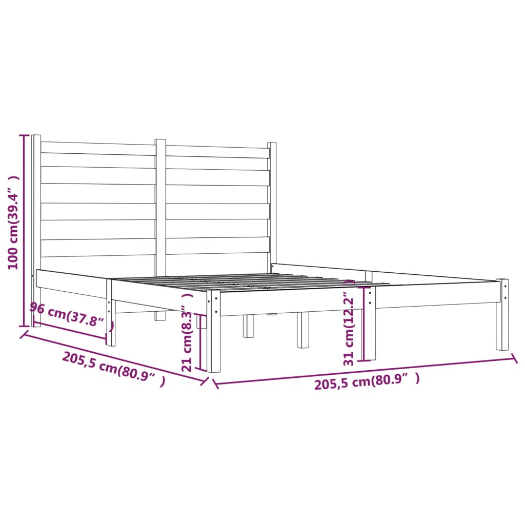 Okvir za krevet od masivne borovine crni 200 x 200 cm